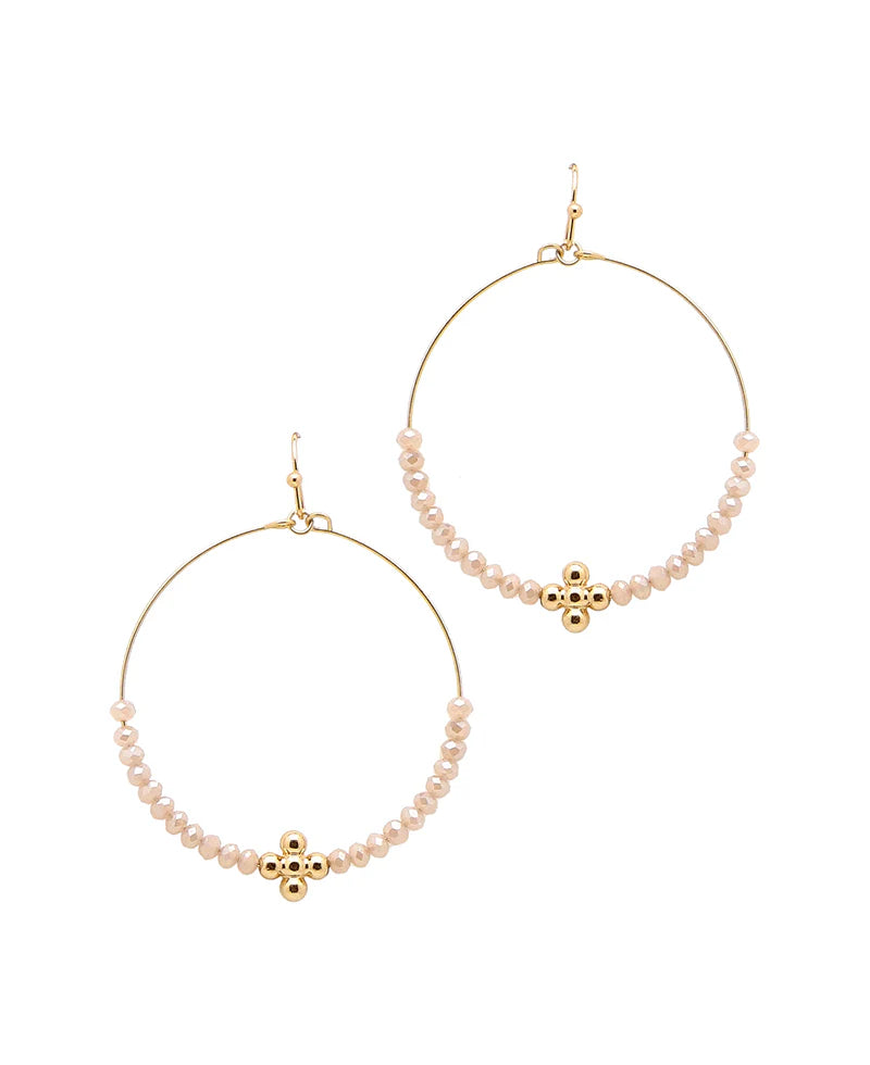 Charity Baby Pink Glass Bead Cross Circle Earrings