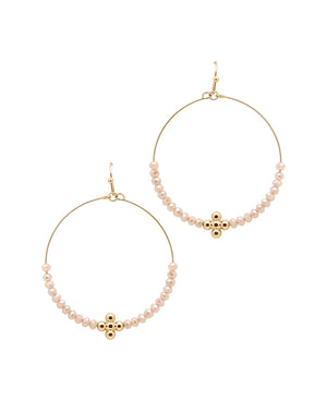Charity Baby Pink Glass Bead Cross Circle Earrings