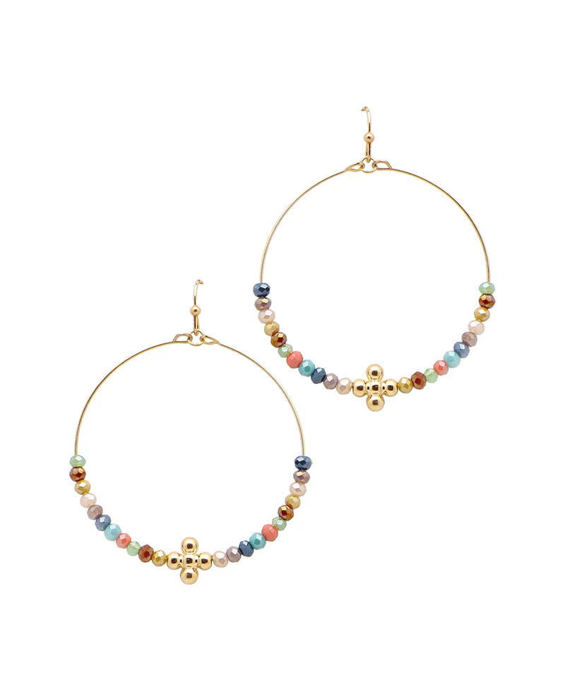 Charity Multi-Color Glass Bead Cross Circle Earrings