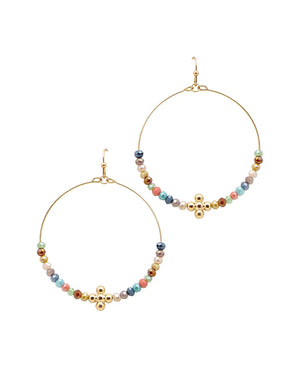 Charity Multi-Color Glass Bead Cross Circle Earrings