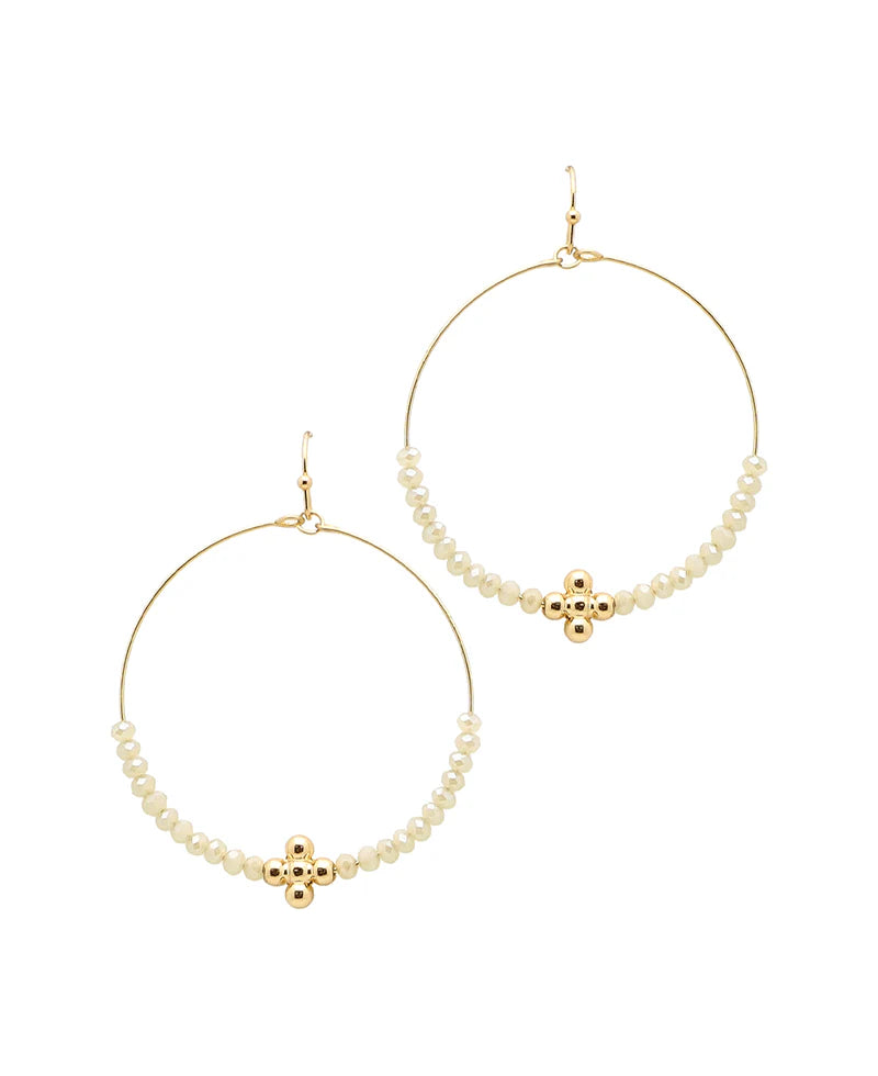 Charity Natural Glass Bead Cross Circle Earrings