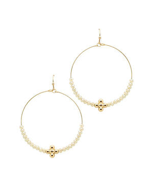 Charity Natural Glass Bead Cross Circle Earrings