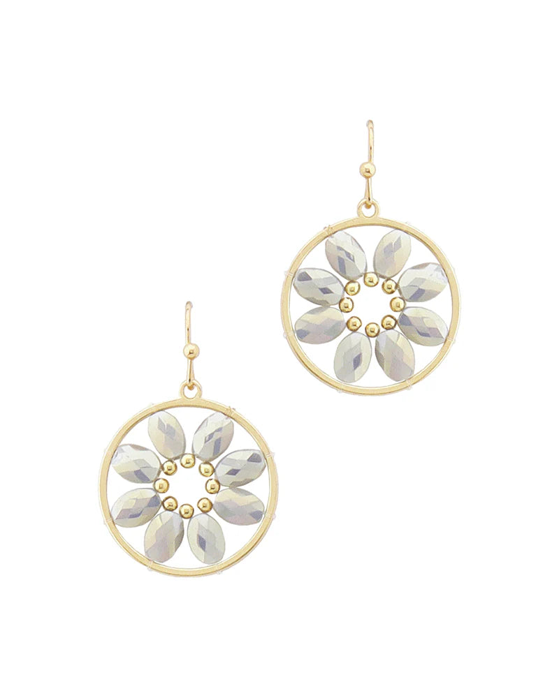 Flower Grey Beads Circle Earrings