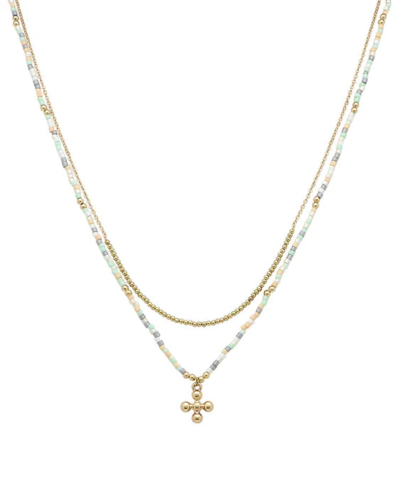 Seed Beads & Cross Double Layered Necklace