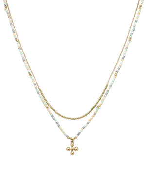 Seed Beads & Cross Double Layered Necklace