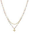 Seed Beads & Cross Double Layered Necklace