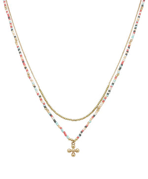 Seed Beads & Cross Double Layered Necklace