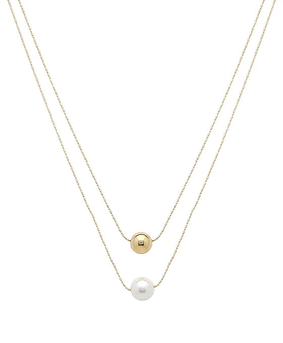 Layered Pearl & Metal Ball Necklace