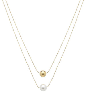 Layered Pearl & Metal Ball Necklace