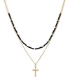 Seed Beads & Drop Cross Double Layered Necklace