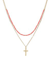 Seed Beads & Drop Cross Double Layered Necklace