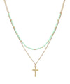 Seed Beads & Drop Cross Double Layered Necklace