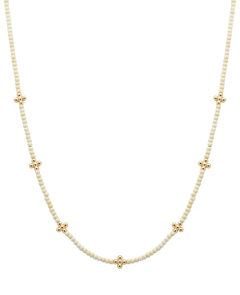 Charity Natural Stone Bead Cross Station Necklace
