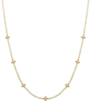 Charity Natural Stone Bead Cross Station Necklace