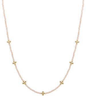 Charity Baby Pink Glass Bead Cross Station Necklace
