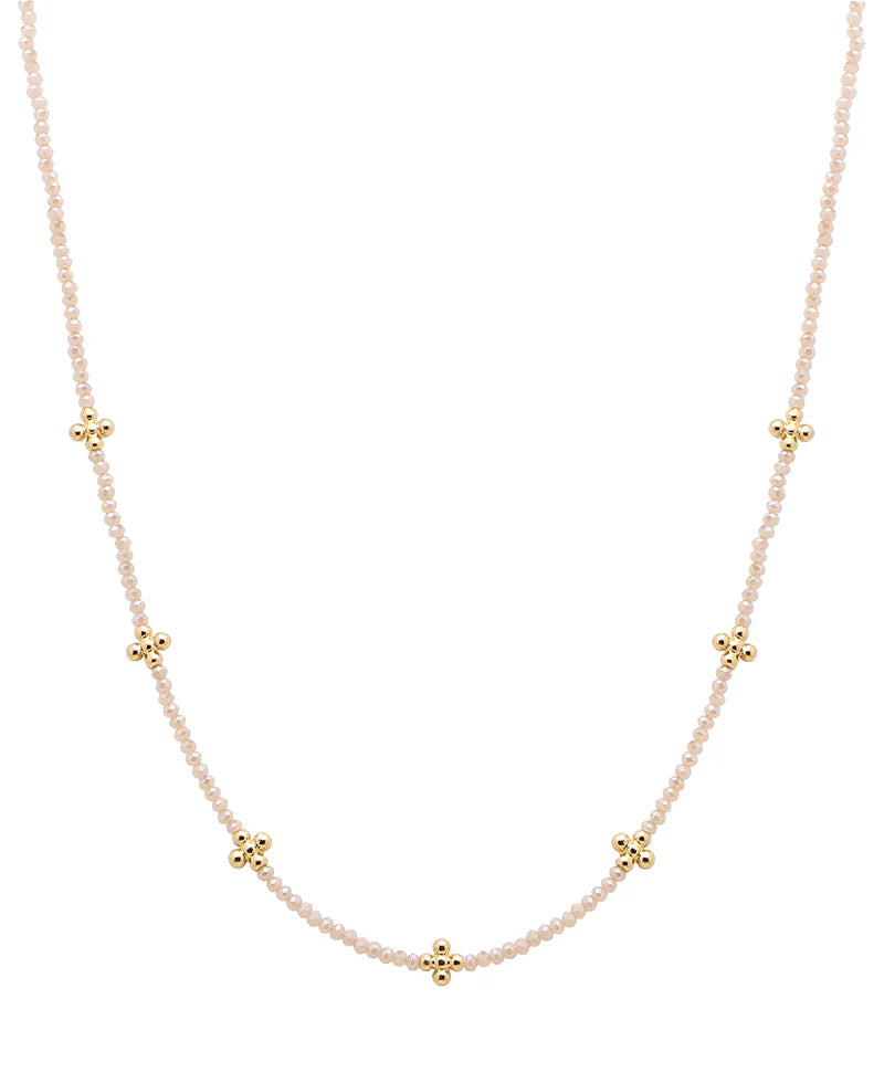 Charity Baby Pink Glass Bead Cross Station Necklace