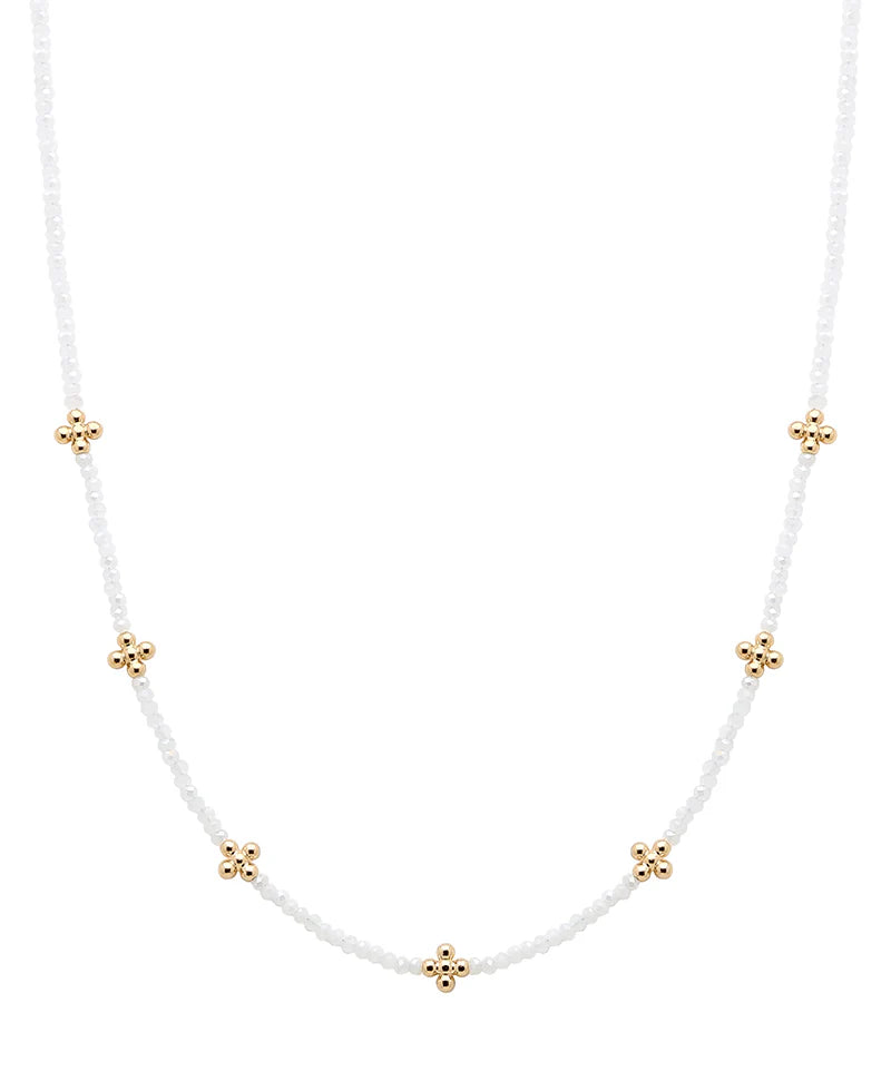 Charity White Glass Bead Cross Station Necklace