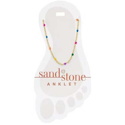 Gold Petite Rainbow Beaded Chain Sand & Stone Anklet