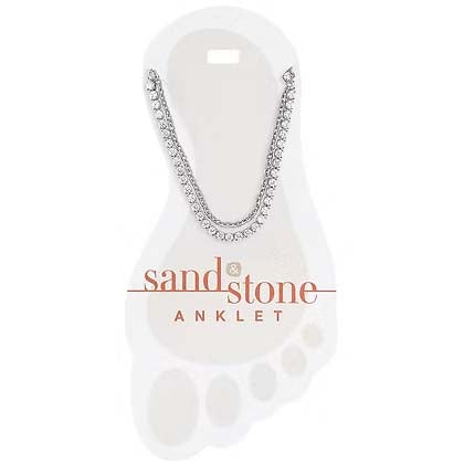 Silver Duo CZ & Box Chain Sand & Stone Anklet