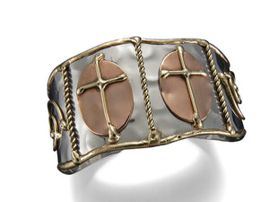 Crosses In Ovals Mixed Metal Anju Cuff Bracelet