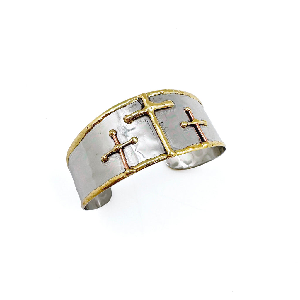 Three Gold Crosses Anju Cuff Bracelet