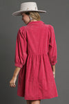 Umgee Get What You Need Magenta Mineral Washed Corduroy Dress