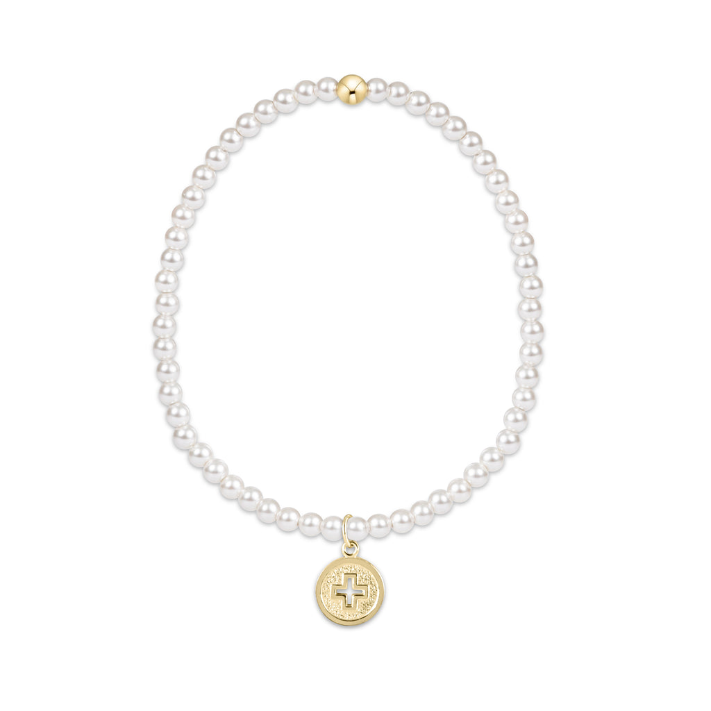 Enewton Signature Cross Gold Disc Classic Pearl 3mm Bead Bracelet