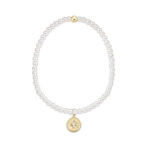 Enewton Signature Cross Gold Disc Classic Pearl 3mm Bead Bracelet