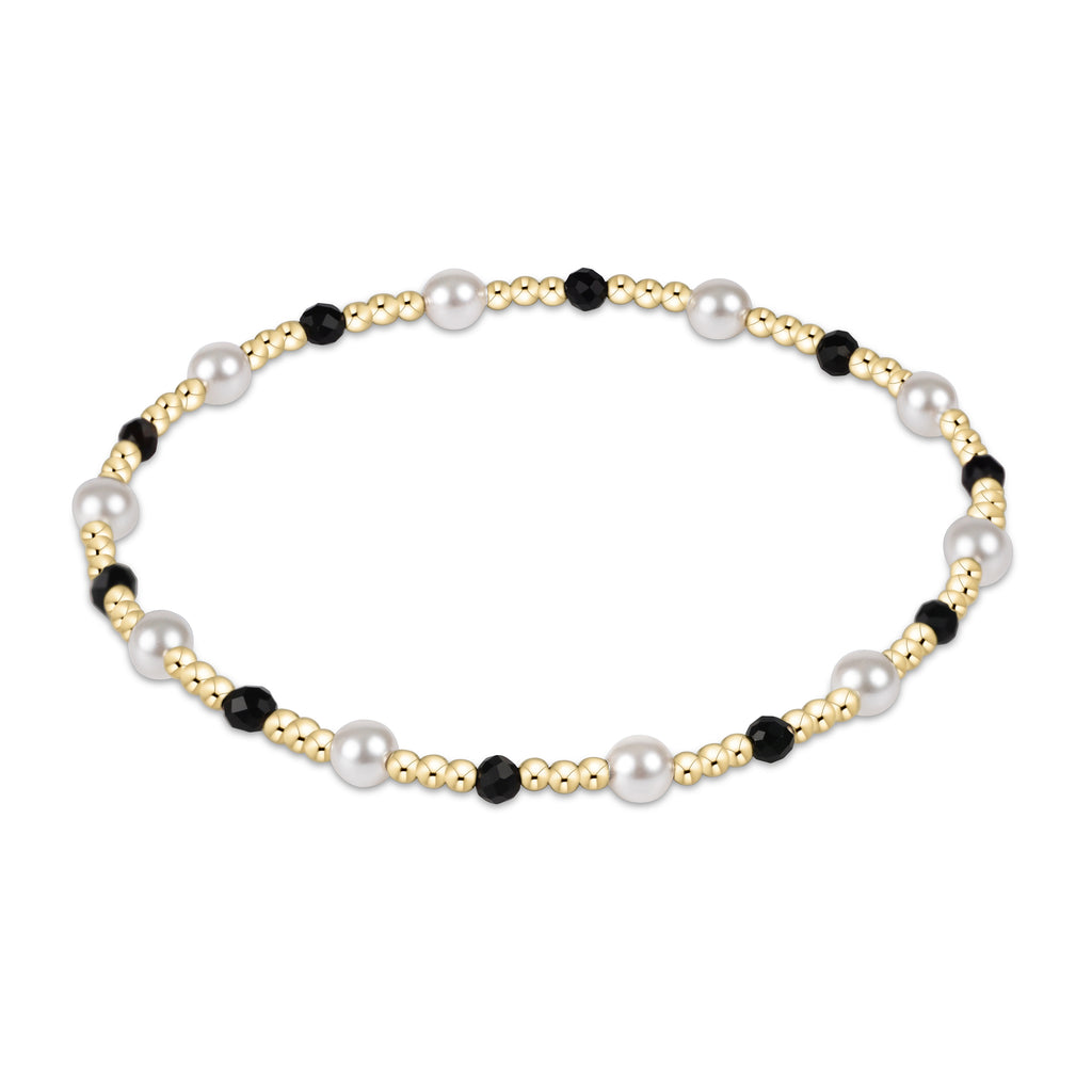 Enewton Pearl & Faceted Onyx Sincerity Pattern 4mm Gold Bead Bracelet