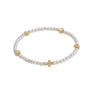 Enewton Gold Small Signature Cross 3mm Pearl Bead Bracelet