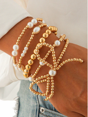 Bow Pearl Beaded Stack Bracelet Set