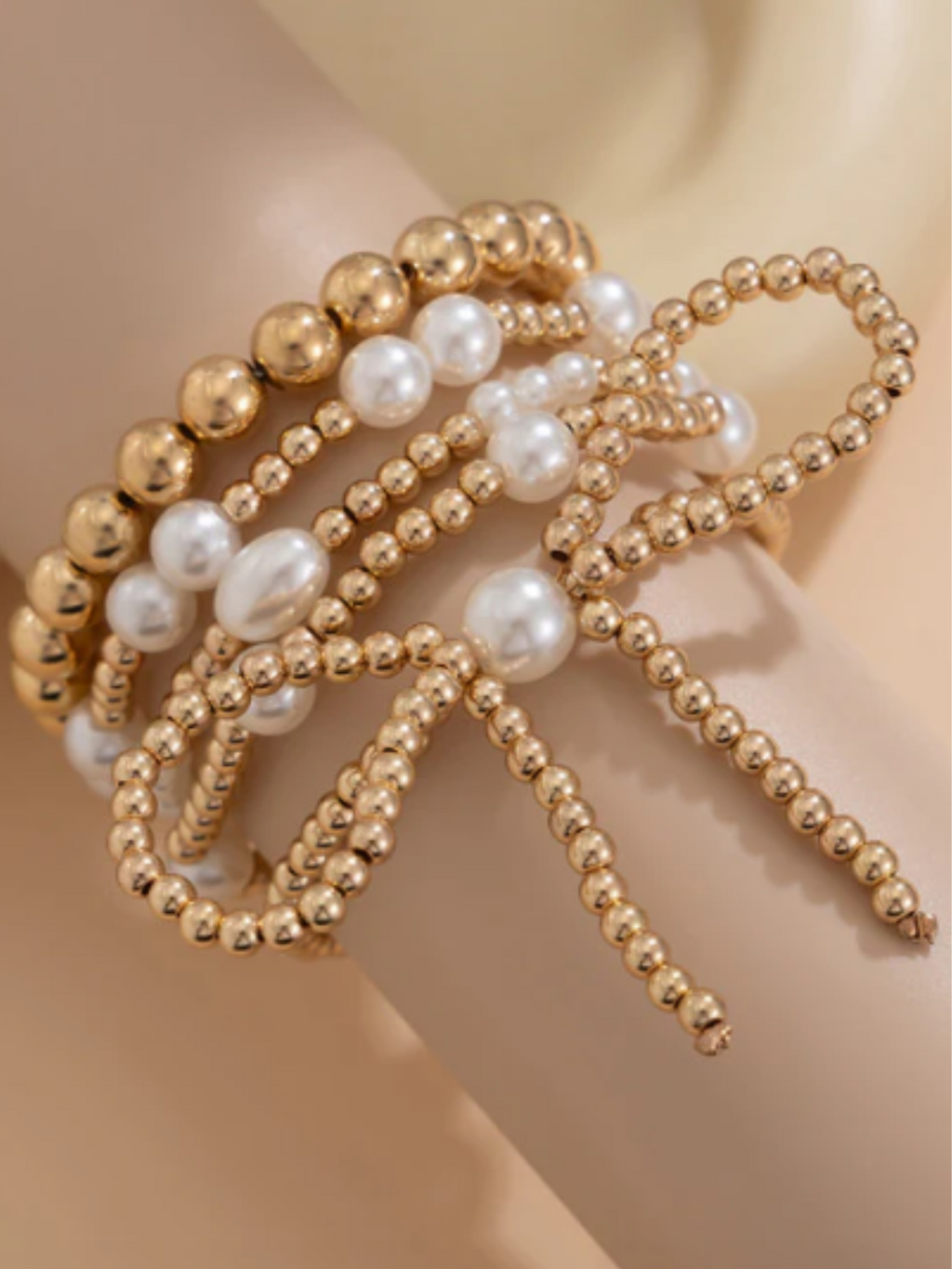 Bow Pearl Beaded Stack Bracelet Set