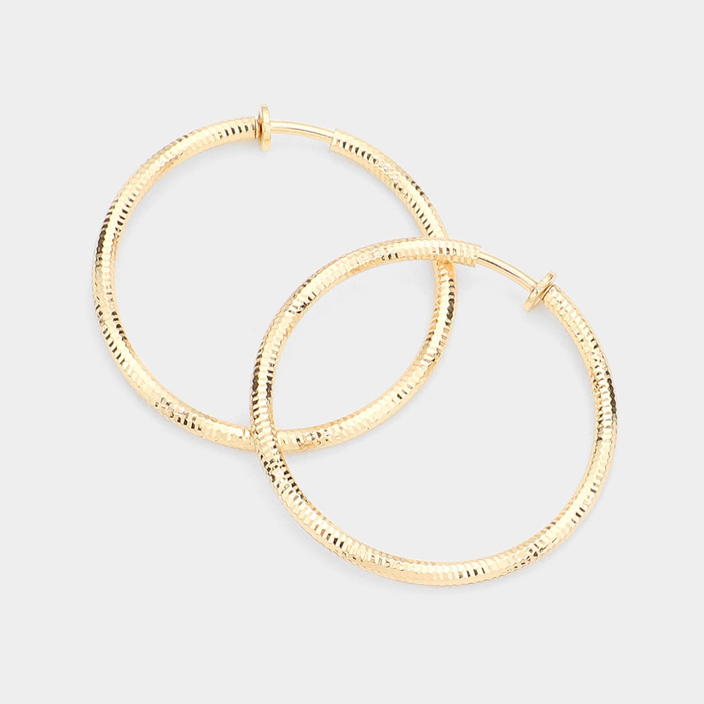 Textured Gold 1.75" Clip On Hoop Earrings
