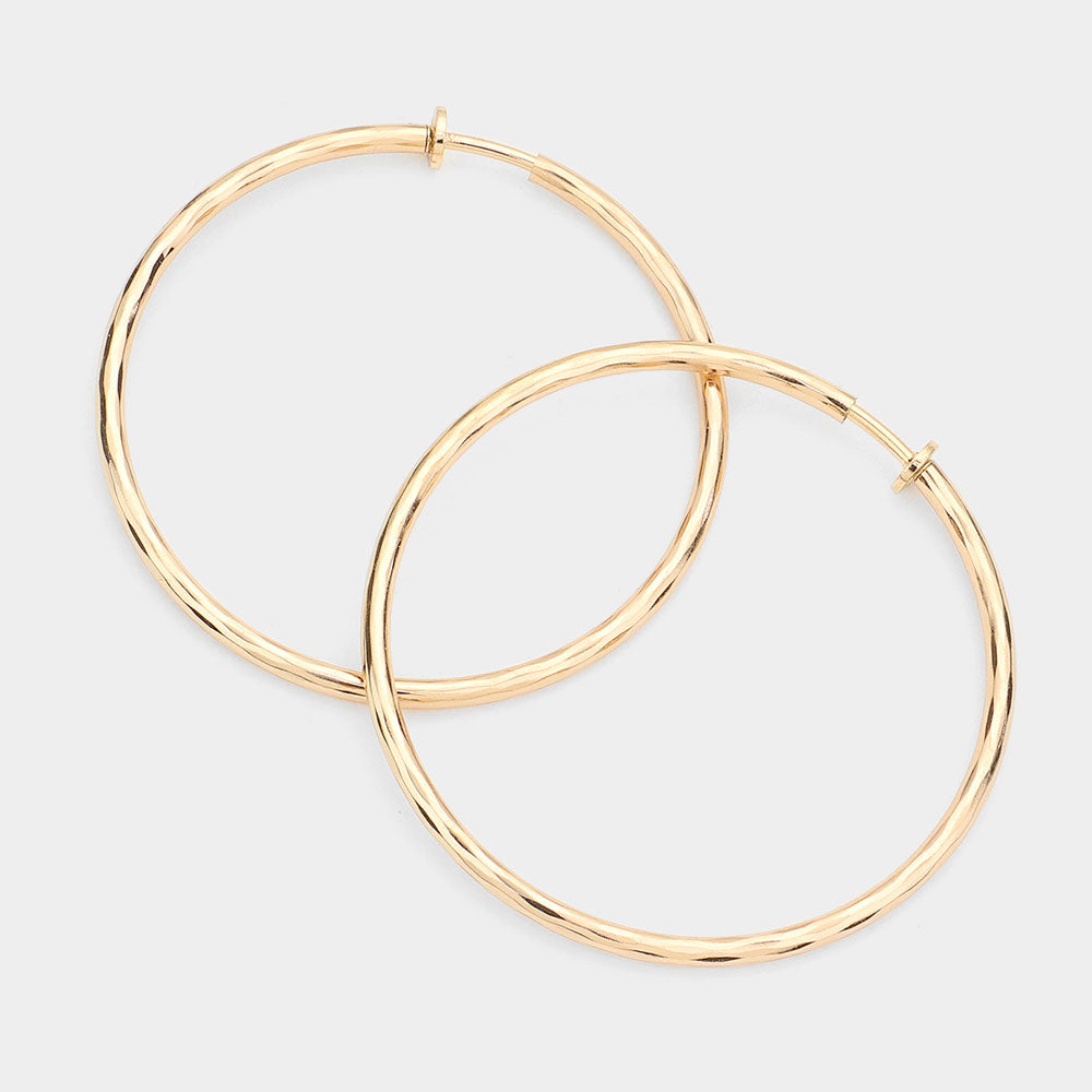 Gold 2.4" Clip On Hoop Earrings