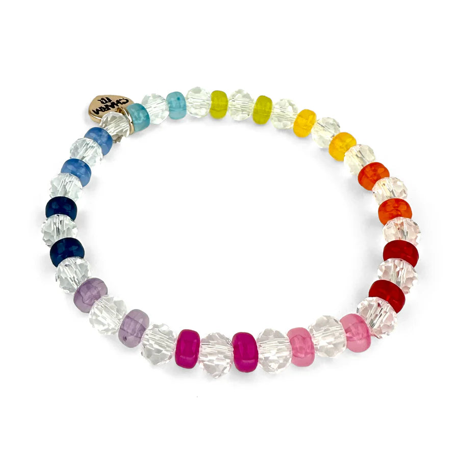CHARM IT! Faceted Clear Rainbow Stretch Bead Bracelet