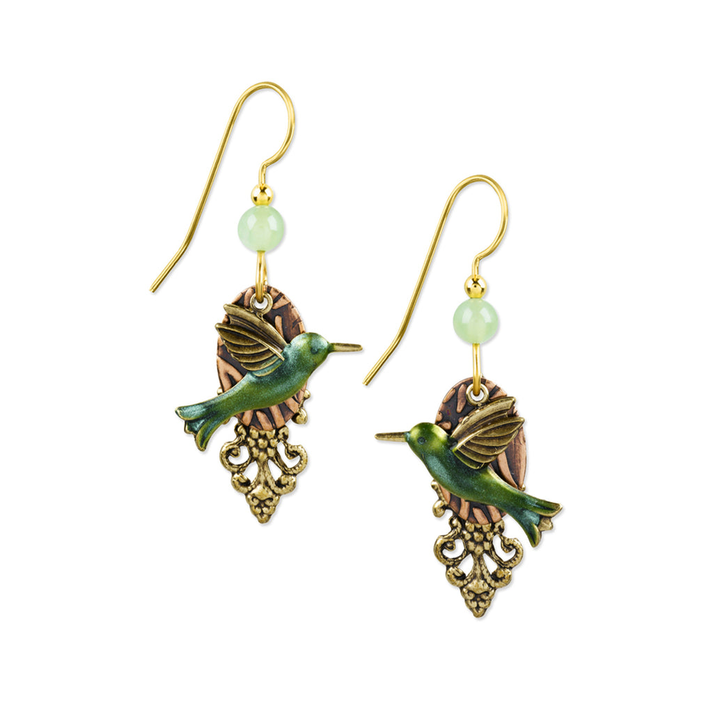 Hummingbird Flight Silver Forest Earrings