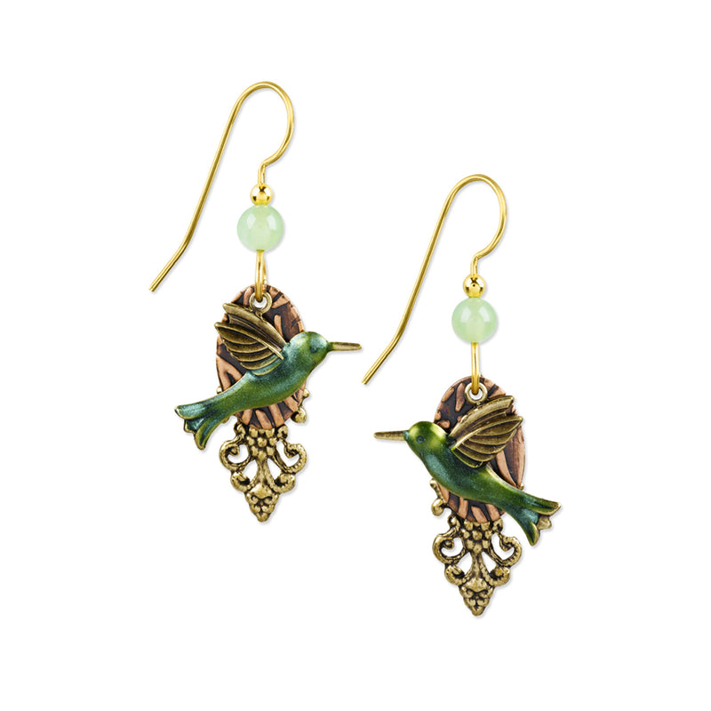 Hummingbird Flight Silver Forest Earrings
