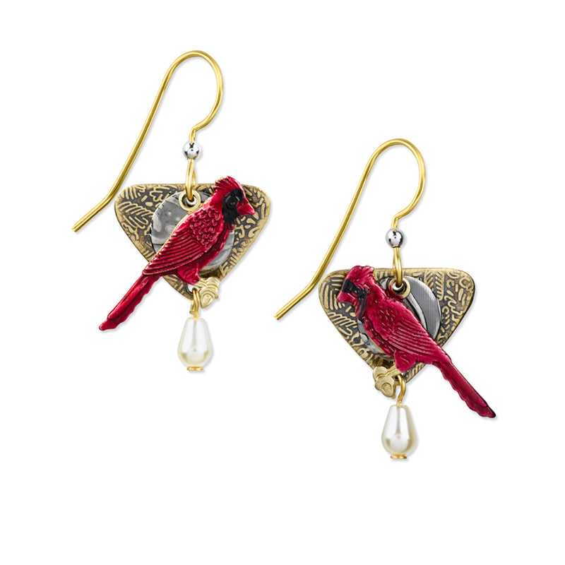 Cardinal Pearl Drop Silver Forest Earrings