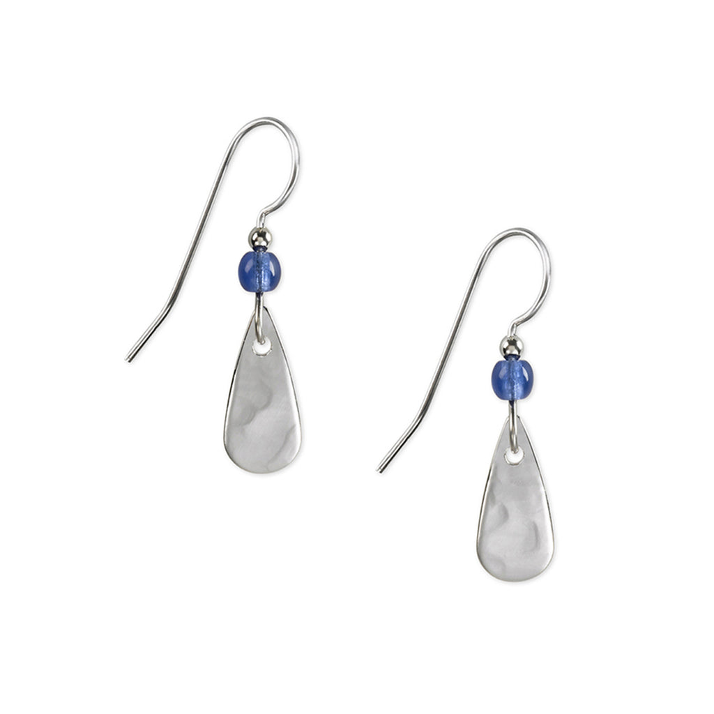 Silver Tear With Blue Bead Silver Forest Earrings
