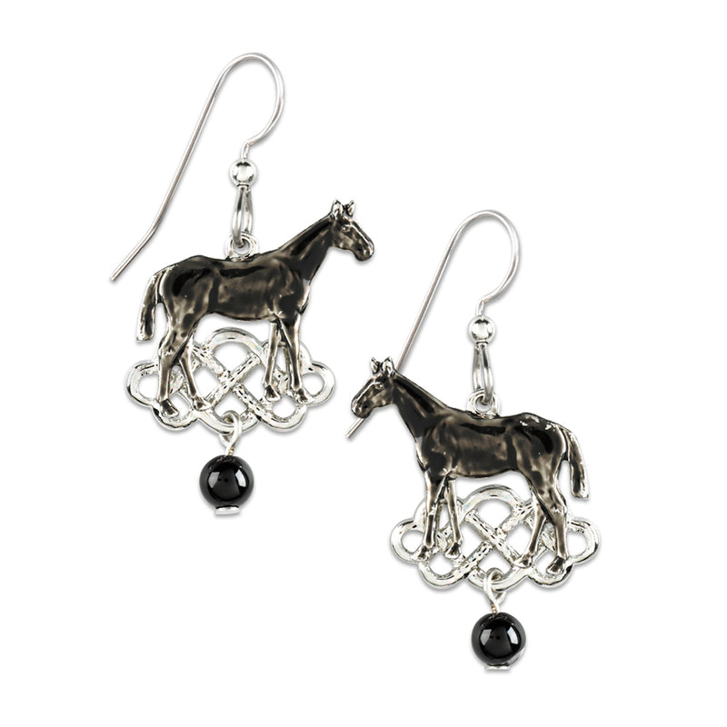 Horse & Bead Silver Forest Earrings