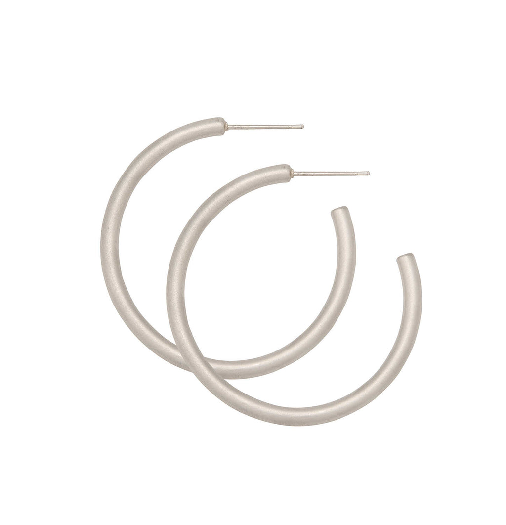 Water Resistant 40mm Matte Silver Hollow Hoop Earrings