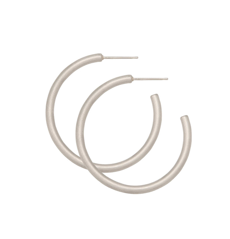 Water Resistant 40mm Matte Silver Hollow Hoop Earrings