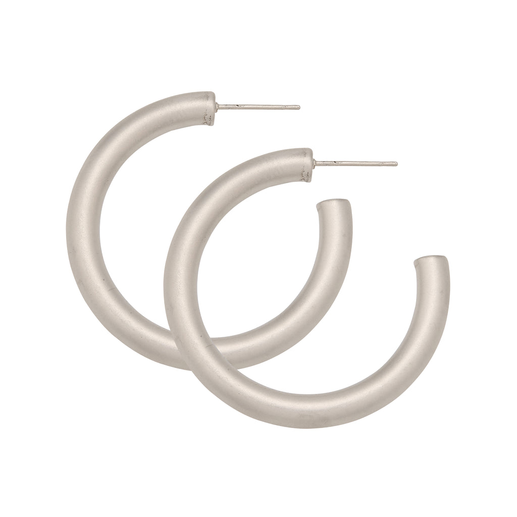 Water Resistant 40mm Matte Silver Hollow Hoop Earrings
