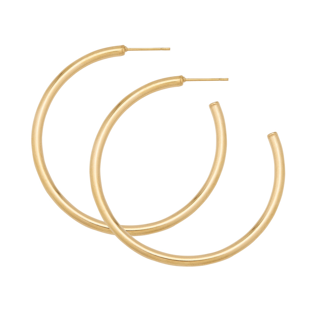 Water Resistant 14kt Gold Plated Hollow Hoop Earrings