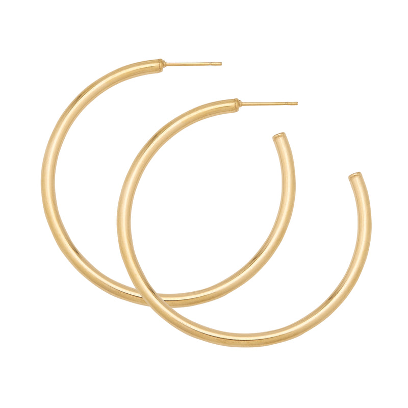 Water Resistant 14kt Gold Plated Hollow Hoop Earrings