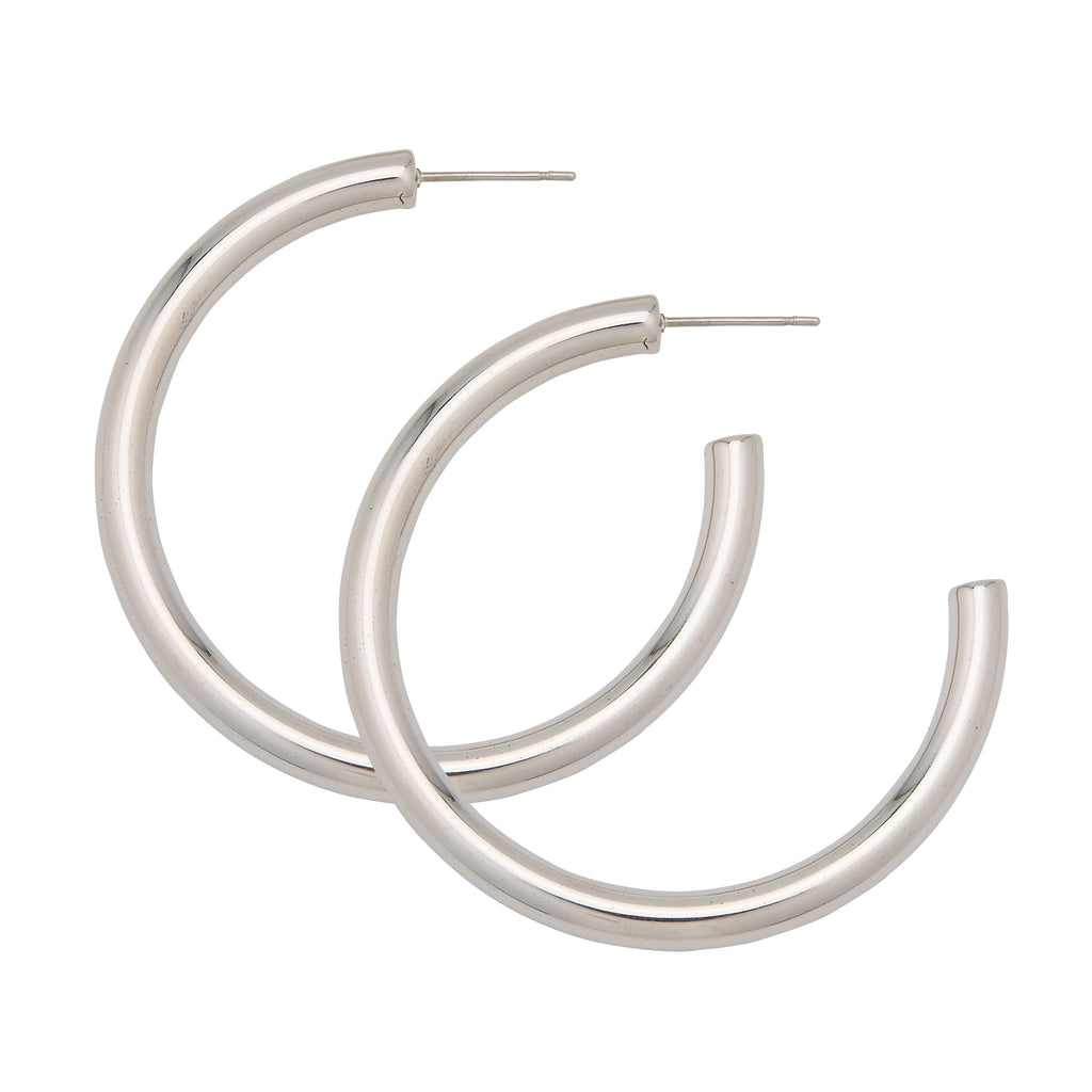 Water Resistant 50mm Silver Hollow Hoop Earrings