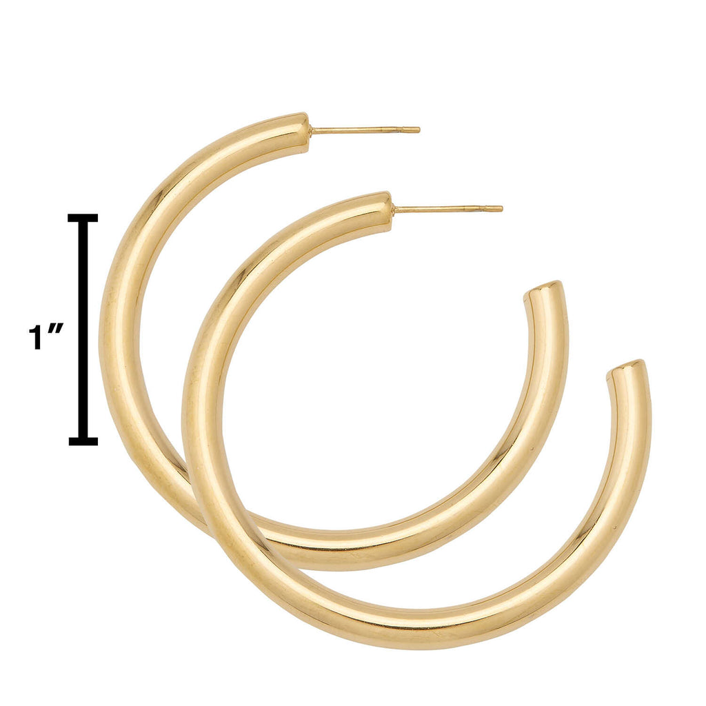 Water Resistant 50mm 14kt Gold Plated Hollow Hoop Earrings
