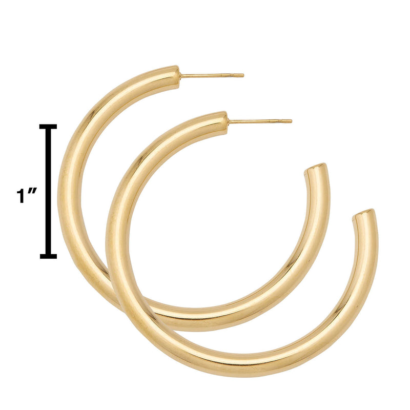 Water Resistant 50mm 14kt Gold Plated Hollow Hoop Earrings