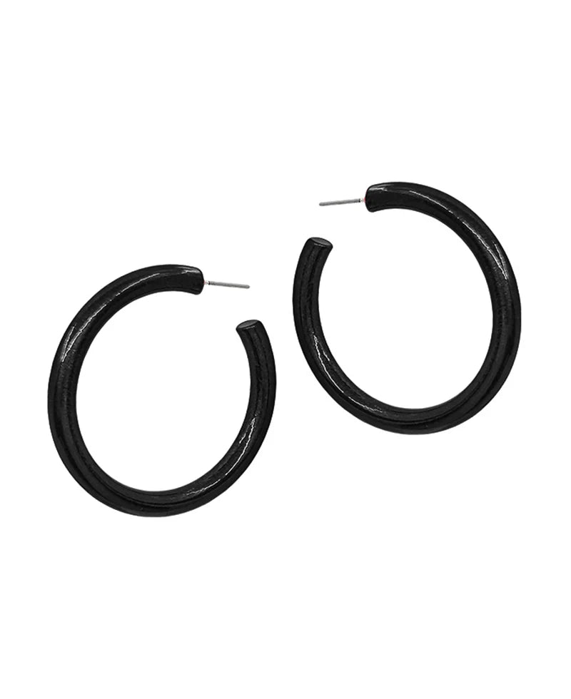 Bronya Black Metalic Coat Hoop Earrings