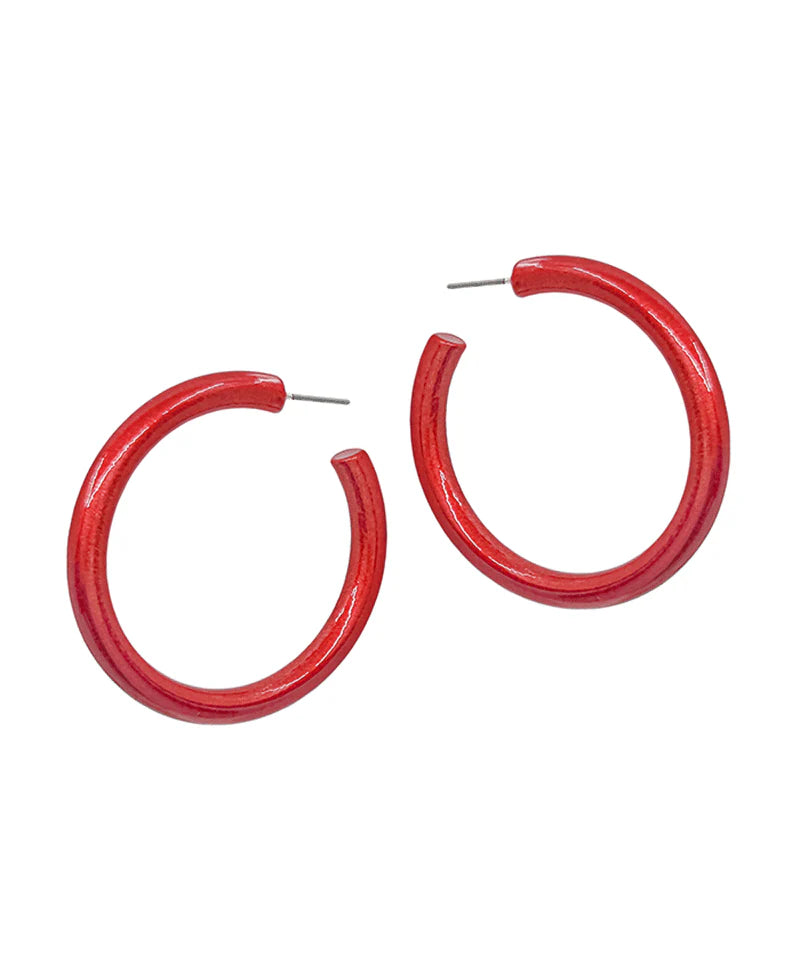 Bronya Red Metalic Coat Hoop Earrings